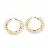 Natural Rose Quartz Beaded Hoop Earrings for Women EJEW-C003-03L-RS-1