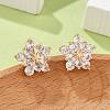 Flower Brass Micro Pave Cubic Zirconia Stud Earrings for Women EJEW-G428-28B-02-3