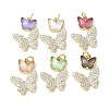 Brass Micro Pave Cubic Zirconia and Glass Pendants KK-F892-49G-1
