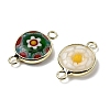 Handmade Millefiori Lampwork Flat Round Connector Charms LAMP-D002-02B-G-2