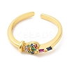 Colorful Cubic Zirconia Heart Open Cuff Rings RJEW-L106-004G-2