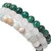 3Pcs 3 Styles Natural Mixed Gemstone Round Beaded Stretch Bracelets Set BJEW-JB10139-02-5