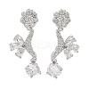 Brass Pave Cubic Zirconia Flower Stud Earrings for Women EJEW-I304-23P-06-1