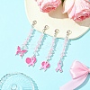 4Pcs October Breast Cancer Pink Awareness Ribbon Alloy Enamel Pendant Decoration HJEW-YW00081-02-1
