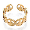 Ion Plating(IP) 304 Stainless Steel Peace Sign Open Cuff Ring for Women RJEW-T027-08G-3