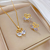 Brass Micro Pave Cubic Zirconia Pendant Necklace & Stud Earrings WG7AC39-58-1