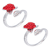 2Pcs Brass Enamel Rose Finger Ring for Women RJEW-LP0001-41-1