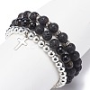 3Pcs 3 Style Style Natural Lava Rock & Golden Sheen Obsidian & Synthetic Hematite Stretch Bracelets Set BJEW-JB08735-5