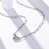 304 Stainless Steel Double-Sided Magnetic Heart Pendant Paperclip Chain Necklaces NJEW-U028-02P-1