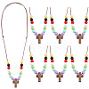 Wood Cross with Acrylic Beaded Pendant Necklaces for Women NJEW-AB00012-1