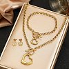 Heart 304 Stainless Steel Pendant Necklace & Stud Earring & Bracelet Sets for Women SJEW-F226-02G-1