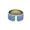 Rainbow Color 304 Stainless Steel Grooved Wide Band Open Cuff Ring for Women RJEW-N038-046M-2