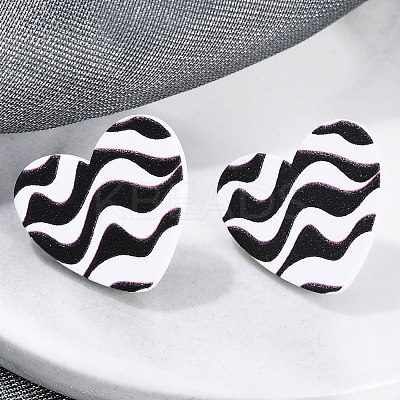 Heart Acrylic Printed Stud Earrings for Women EJEW-G418-01E-1