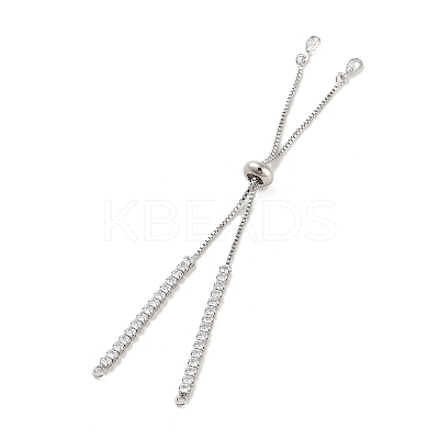 Brass Pave Clear Cubic Zirconia Square Slider Bracelet Making BJEW-U005-02P-1