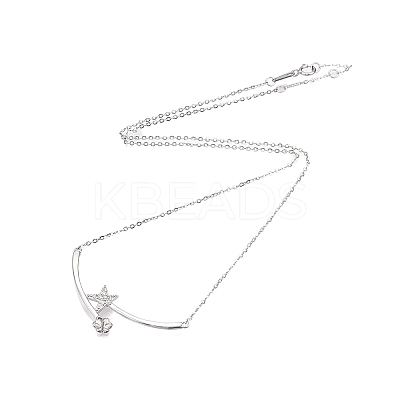 Rhodium Plated 925 Sterling Silver Clear Cubic Zirconia Star Pendant Necklace Making STER-T007-104P-1