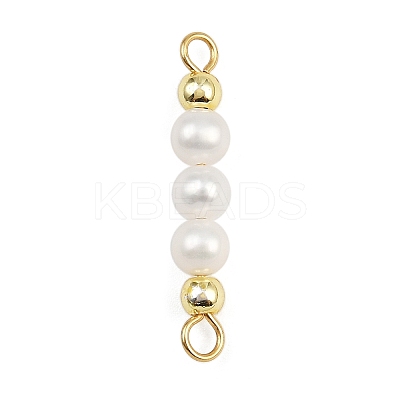 Natural Cultured Freshwater Pearl & Electroplate Non-magnetic Synthetic Hematite Round Beaded Connector Charms PALLOY-JF04364-1