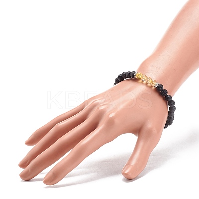 Gemstone & Natural Lava Rock Round Beaded Stretch Bracelet BJEW-JB08468-1