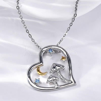 Brass Blue Cubic Zirconia Mushroom Heart Pendant Necklaces for Women LS-NJEW-C067-01P-1