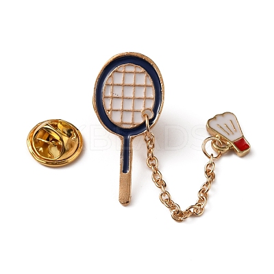 Badminton with Chain Dangle Enamel Pin JEWB-TAC0006-32-1