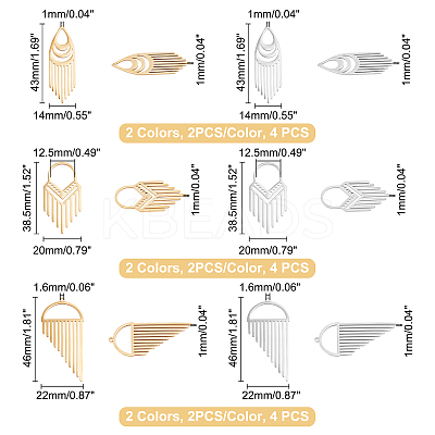 12Pcs 6 Style 201 Stainless Steel Pendants STAS-DC0006-55-1