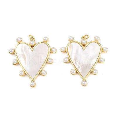 Brass Pave Natural White Shell Pendants KK-S526-65G-1