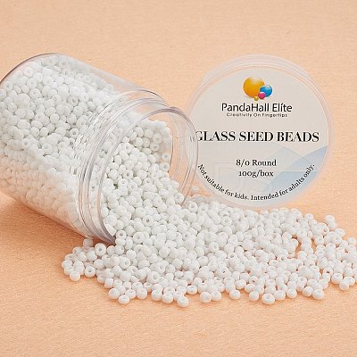 White 8/0 Diameter 3mm Glass Seed Beads Round Pony Loose Bead for Jewelry Making 2.8~3.2mm SEED-PH0005-06-1