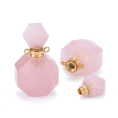 Faceted Natural Rose Quartz Openable Perfume Bottle Pendants G-I287-06G-B-1