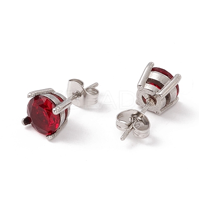 6 Pairs Cubic Zirconia Flat Round Stud Earrings EJEW-G291-04B-M-1