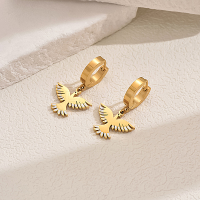 Metal Bird 201 Stainless Steel Hoop Earrings for Women Daily Versatile Jewelry SE6238-1-1