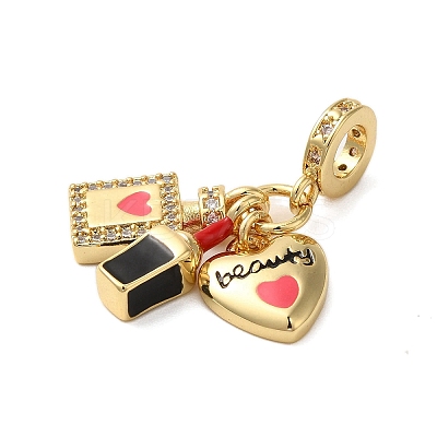 Rack Plating Brass Micro Pave Clear Cubic Zirconia Enamel European Dangle Charms X-KK-P279-45G-1