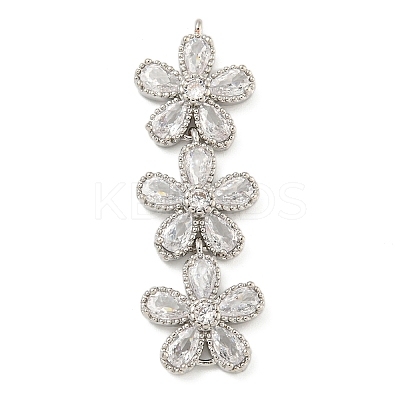 Brass Pave Clear Cubic Zirconia Three Flower Links Connector Charms KK-P277-51P-1