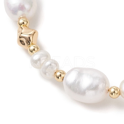 Natural Cultured Freshwater Pearl & Brass Beaded Bracelets for Women BJEW-JB13366-1