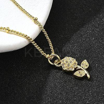 Brass Micro Pave Clear Cubic Zirconia Flower Pendant Necklaces for Women NJEW-A039-01B-G-1
