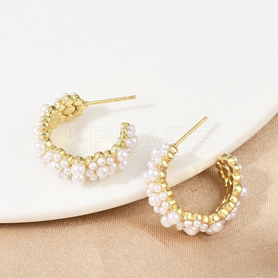 Flower Brass ABS Imitation Pearl Stud Earrings EJEW-M082-05G-1