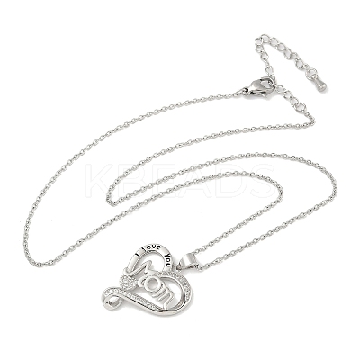 Mother's Day Brass Micro Pave Clear Cubic Zirconia I Love You Mom Heart Pendant Necklaces for Women NJEW-C085-01D-P-1