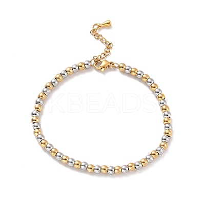 PVD Vacuum Plating 201 Stainless Steel Round Beaded Bracelet for Women STAS-D179-03GP-02-1