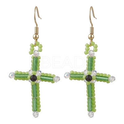 Cross Glass Beaded Dangle Earrings EJEW-MZ00706-1