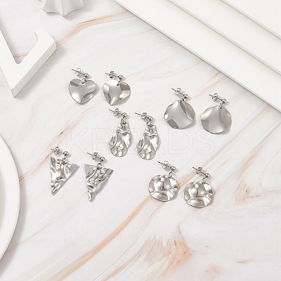 Non-Tarnish 5 Pairs 5 Style Twist Triangle & Nugget & Flat Round 304 Stainless Steel Dangle Stud Earrings Set for Women EJEW-JE05090-01-1