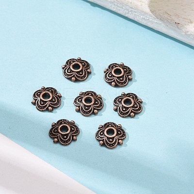4-Petal Tibetan Style Alloy Flower Bead Caps X-TIBE-S222-R-NR-1