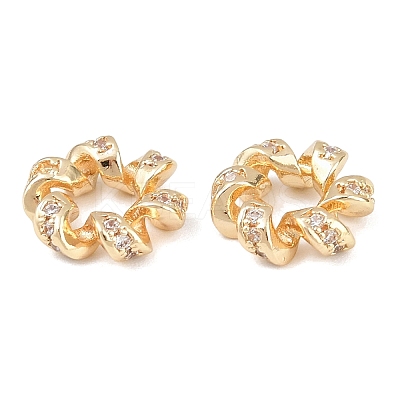 Twisted Brass Micro Pave Clear Cubic Zirconia European Beads KK-C142-02LG-1