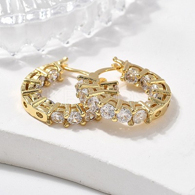 Brass Micro Pave Clear Cubic Zirconia Hoop Earrings EJEW-K083-42G-1