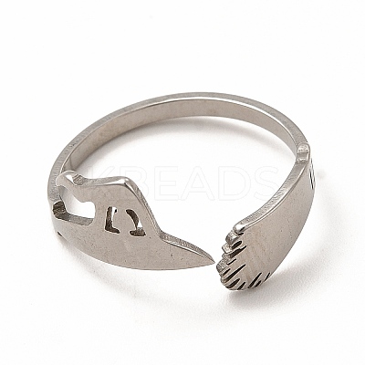 Non-Tarnish 201 Stainless Steel Wtch Broom and Hat Open Cuff Ring for Women LS-RJEW-K239-06P-1