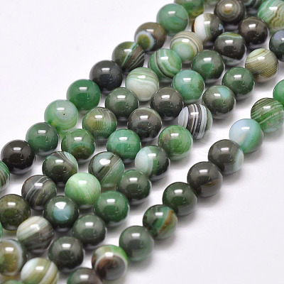 Natural Striped Agate/Banded Agate Bead Strands G-G962-8mm-09-1