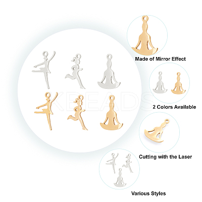 24Pcs 3 Style 201 Stainless Steel Laser Cut Pendants STAS-DC0001-66-1