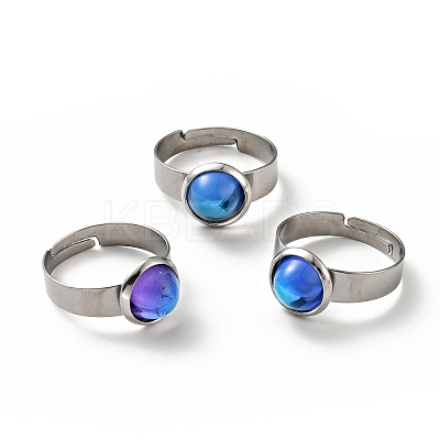 Flat Round K9 Glass Adjustable Ring RJEW-G253-01C-P-1