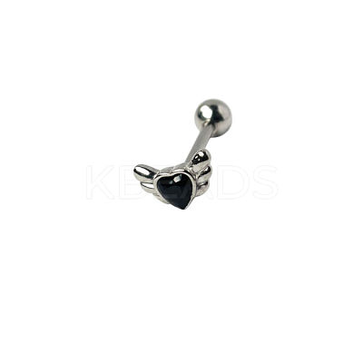 Angel Wing Heart 316L Surgical Stainless Steel Pave Cubic Zirconia Tongue Rings FS-WG901EE-10-1