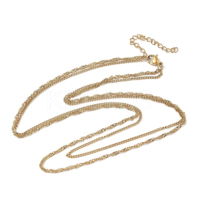 304 Stainless Steel Singapore Chain Double Layered Necklaces for Women NJEW-U050-02B-G-1