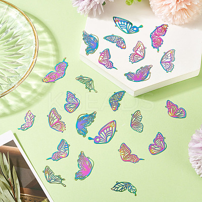 40Pcs 10 Styles 201 Stainless Steel Etched Metal Embellishments Pendants STAS-TA0003-04-1