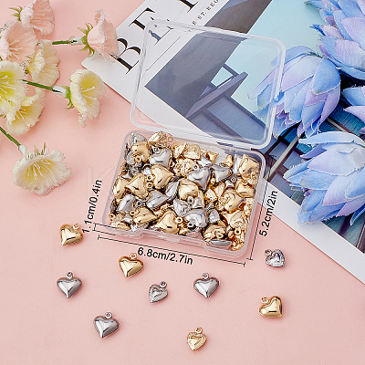 120Pcs 6 Style Stainless Steel Heart Charms STAS-SC0003-98-1