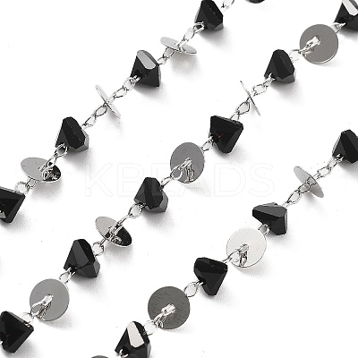 Handmade Brass & Glass Bead Flat Round Chains CHC-L051-05P-1
